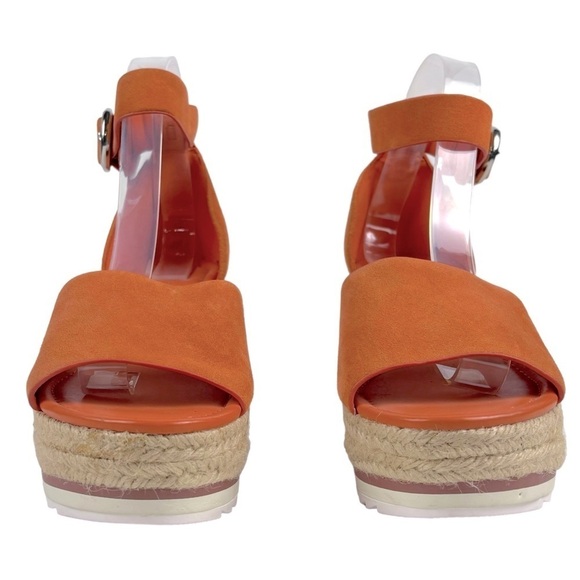MARC FISHER ZARNA ORANGE SUEDE PLATFORM ANKLE STRAP ESPADRILLE WEDGE HEELS - Picture 8 of 13
